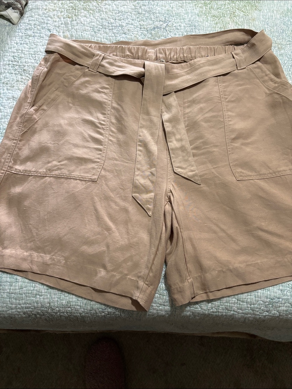 Soft Surroundings Women’s Tan Linen-Blend Tie-Waist Pants